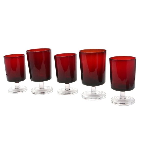 Vintage 70s Cristal D'Arques of France Cavalier Wine Goblets Glasses Ruby Red x5 - Picture 11 of 13
